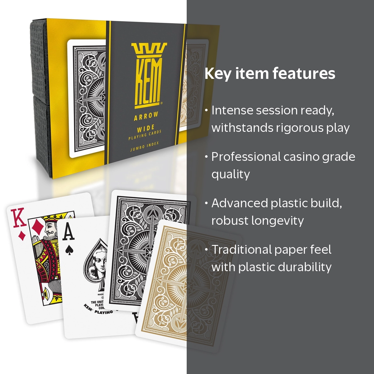 Kem, Playing Cards, Poker Size, Black and Gold Plastic, Jumbo