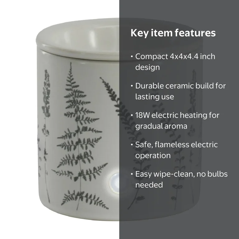 Mainstays Electric 18-Watt Ceramic Wax Warmer, White, Botanical