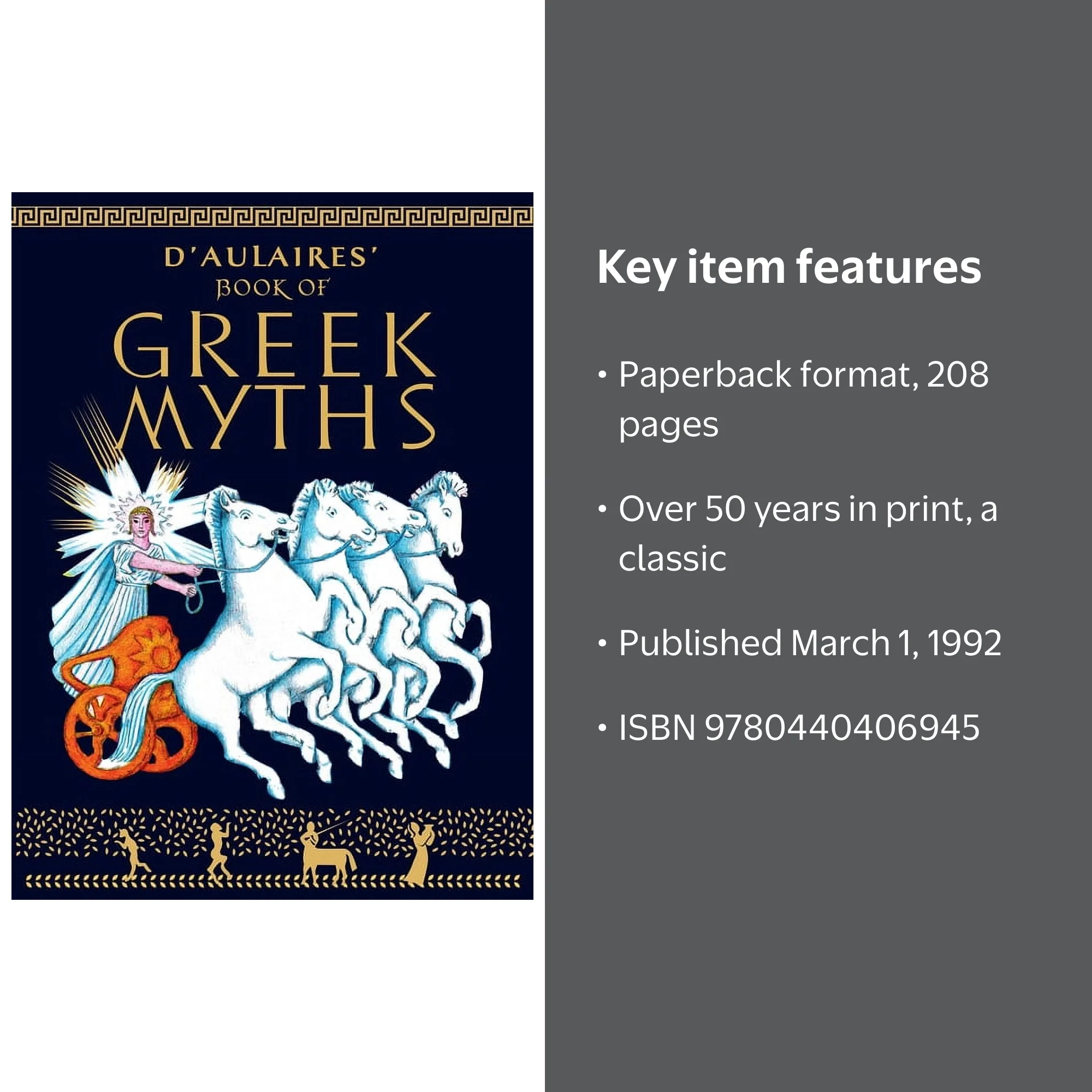 D'Aulaire's Book of Greek Myths, Paperback, 208 pages, Illustrated