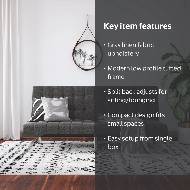 DHP Emily Convertible Full Fabric Couch Bed, Tufted Sleeper Sofa