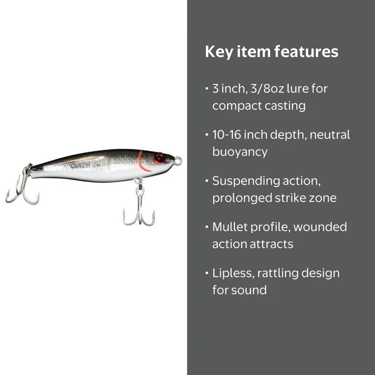 dictionary fishing lure Eurotackle Z-Darter V2, 1/4oz. #5 / Wonder B (Glow) Guides Secret Shore Catch Needle Stick Lures are level sinking stick baits that mimic a Sand Eel bait in a classic wood plug style MirrOlure Catch Jr. 3" Suspending