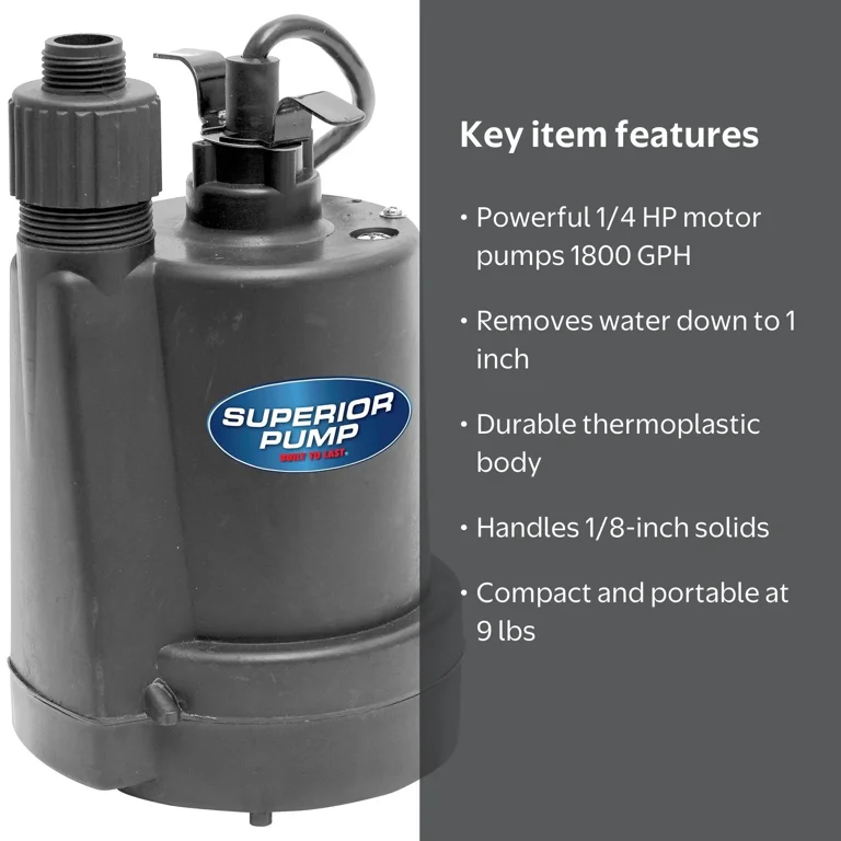 Superior Pump, Water Pump, 1/4 HP, 120 V, Black Corded Electric