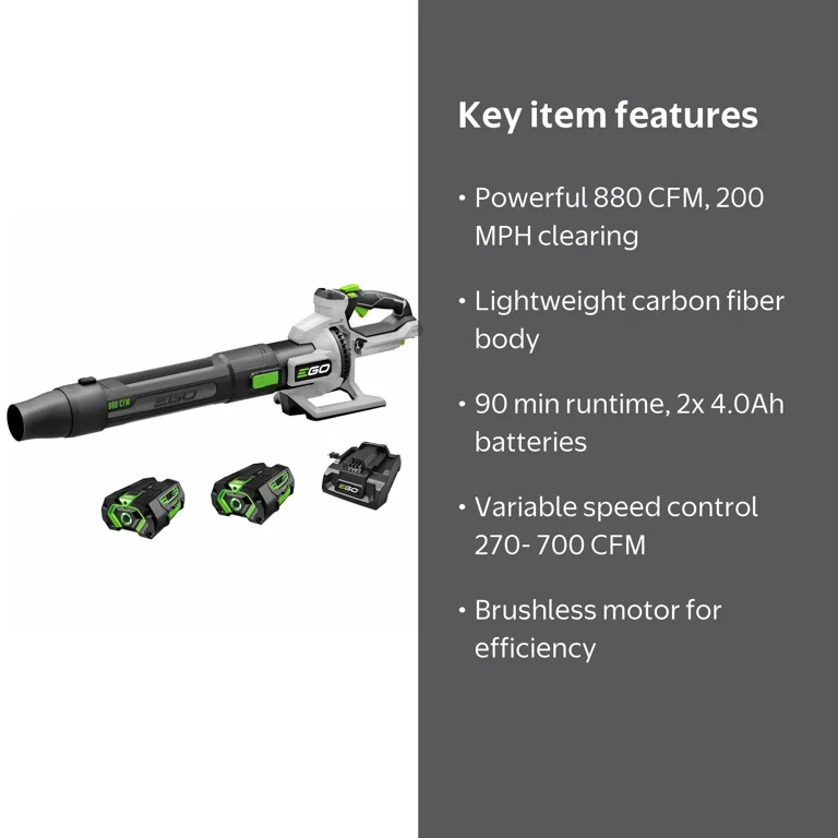 EGO, Power+ Blower, 880CFM 200MPH, Batteries & Charger Included