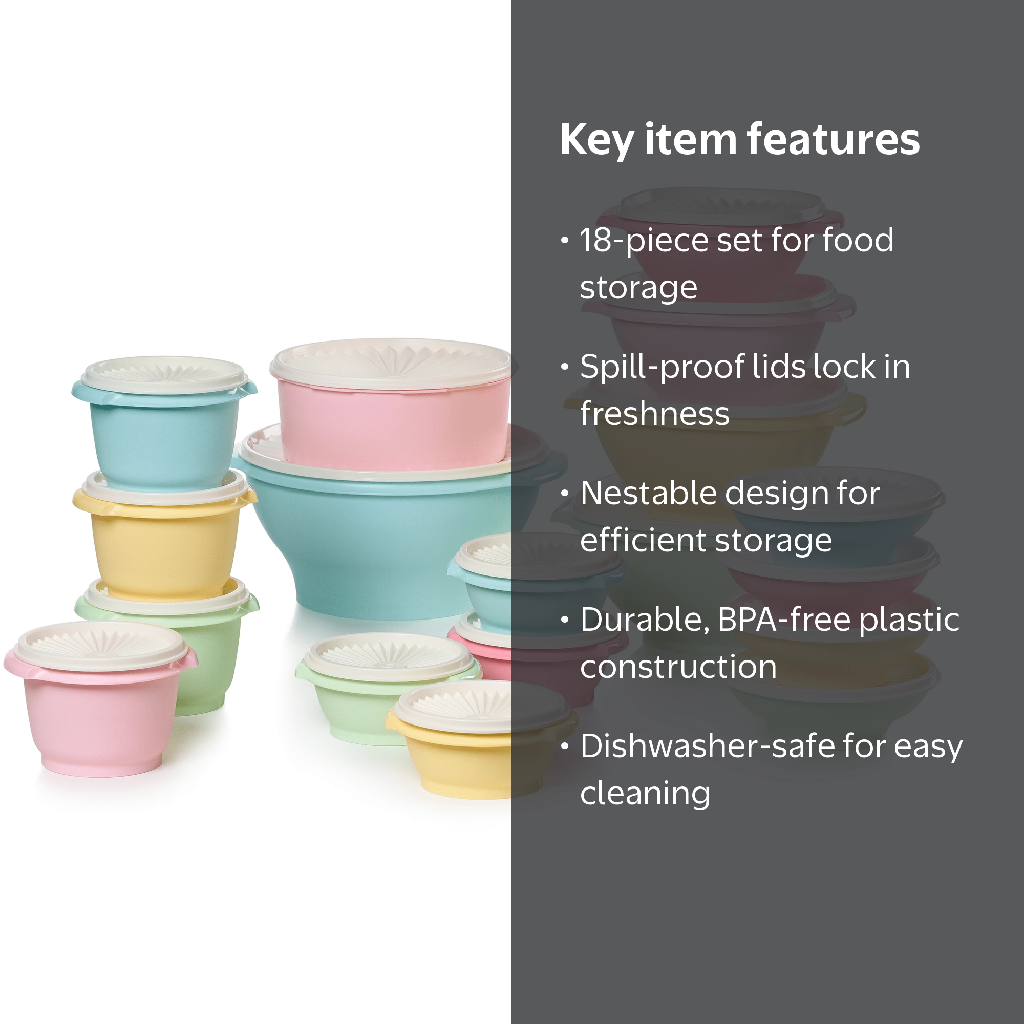 Tupperware Heritage Plastic Food Storage Container Set, 18ct, BPA