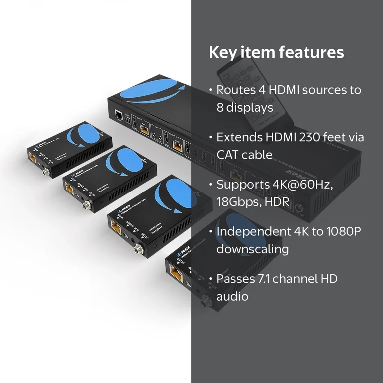 OREI, HDMI Matrix Extender, UHD48-EX230-K 4x4 4K 60Hz HDR IR RS