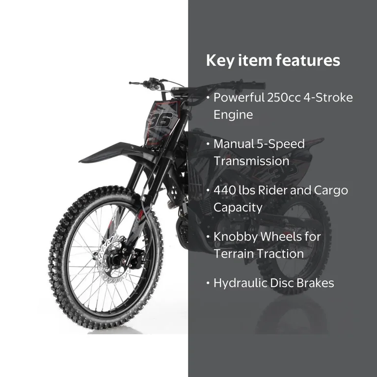 APOLLO DB-36 250CC Manual Clutch Gas Dirt Bike - Adult Size, Black