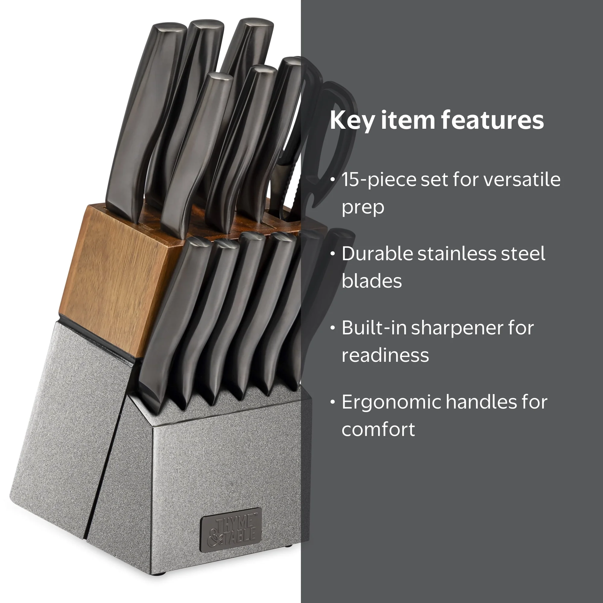 Free Shipping! Thyme & Table Knife Block Set with Sharpener 15