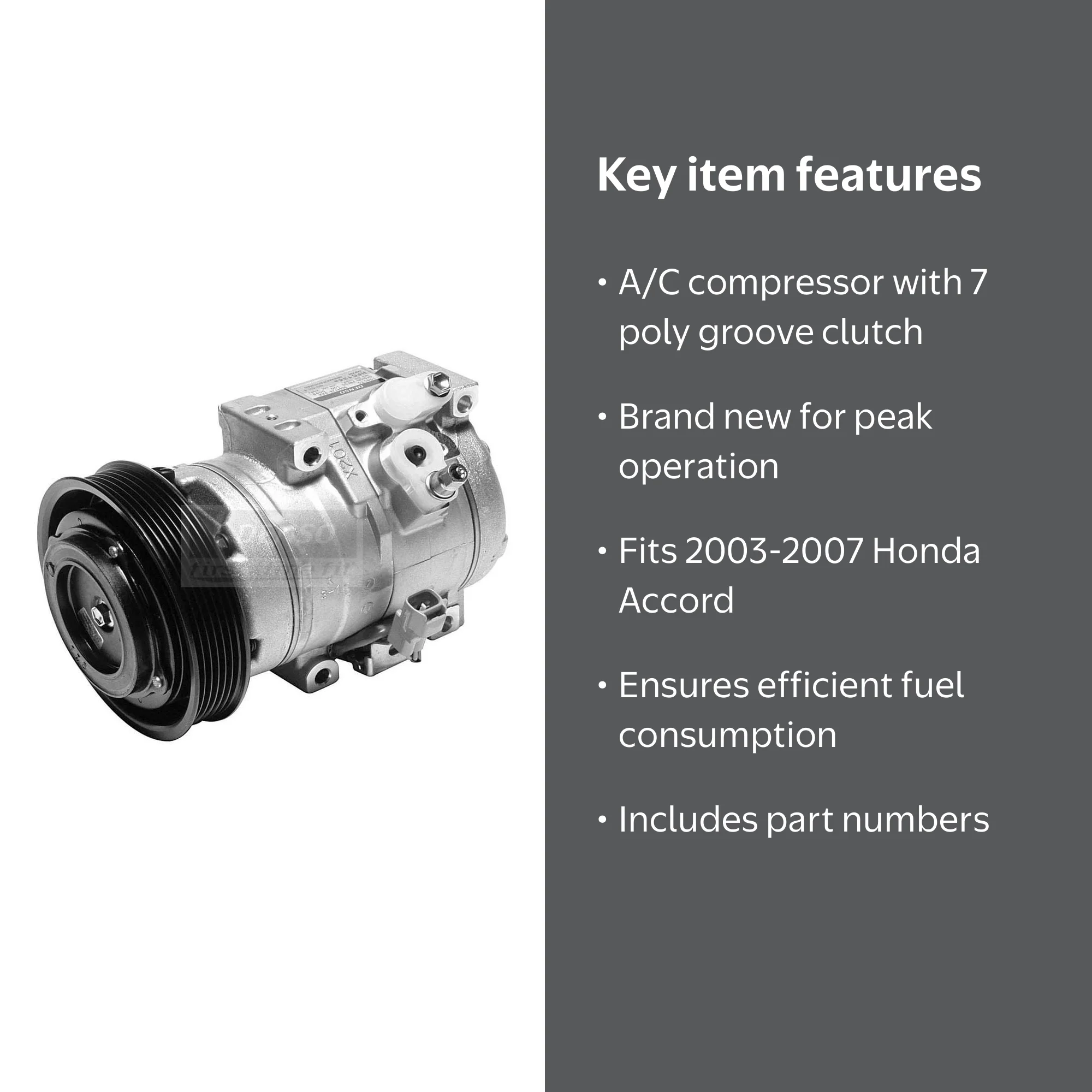 DENSO 471-1538 A/C Compressor, 7 Poly Groove Clutch, Fits Honda