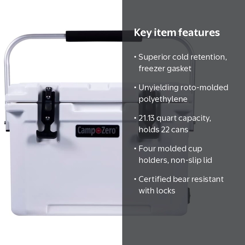 Camp-Zero 20 - Hard Heavy Duty 21.13 Qt. Ice Chest with Handle & 4