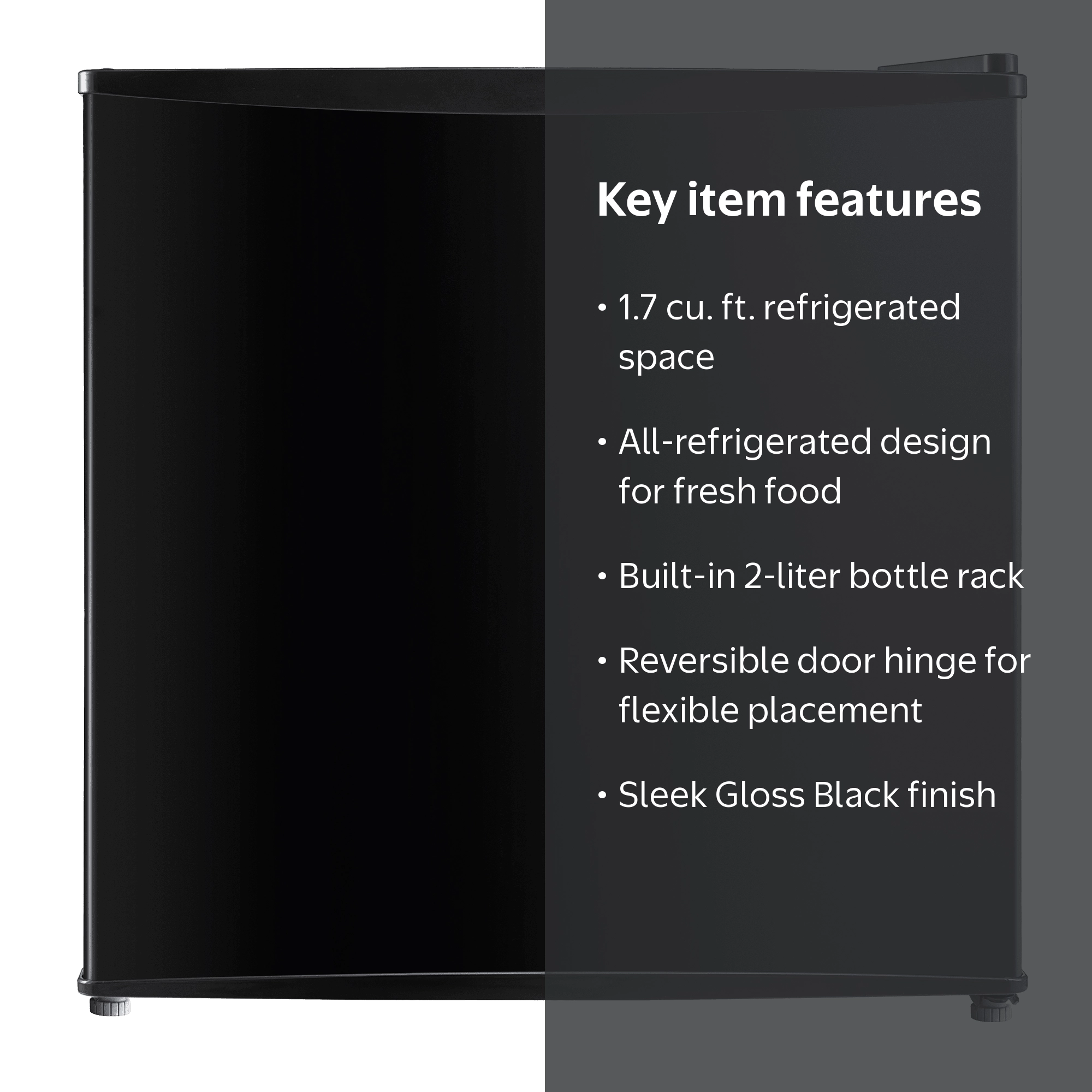 Mainstays 1.7 Cu Ft Compact Mini Refrigerator, Black, Single Door