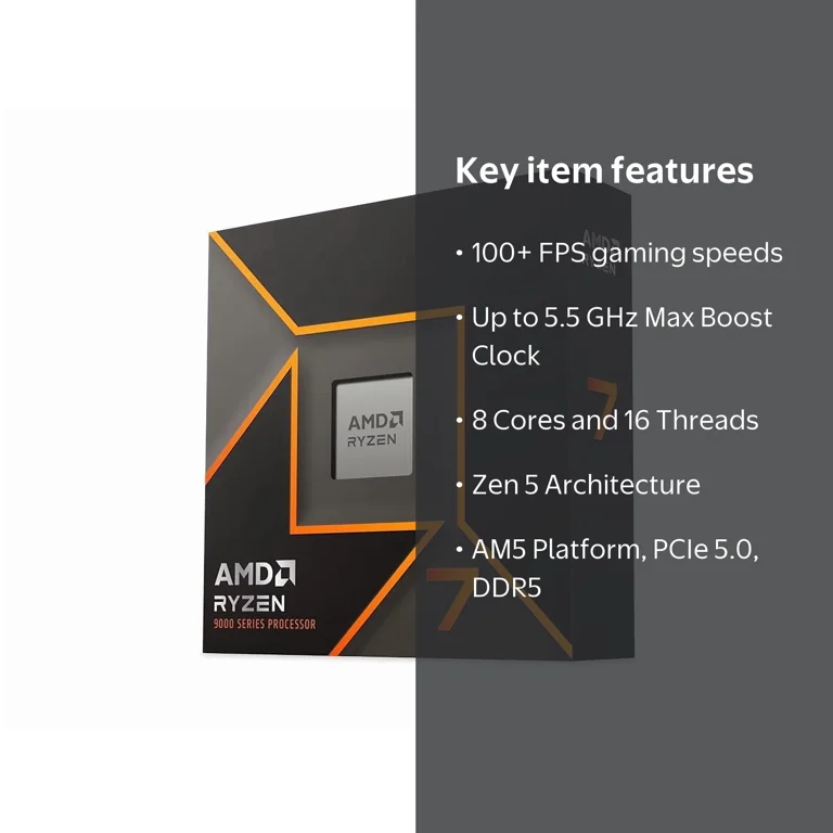 AMD, Desktop Processor, 8-Core 16-Thread, Up to 5.50 GHz Max Boost