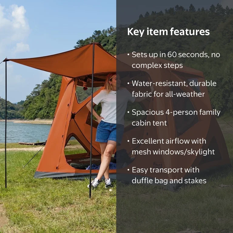TIMBER RIDGE 4 Person Instant Pop Up Hub Tent, Easy 60 Second