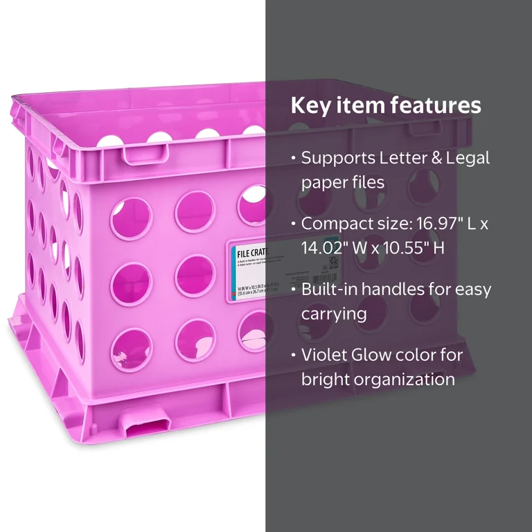 Pen+Gear Plastic File and Storage Crate, Violet Glow, 1-Pack