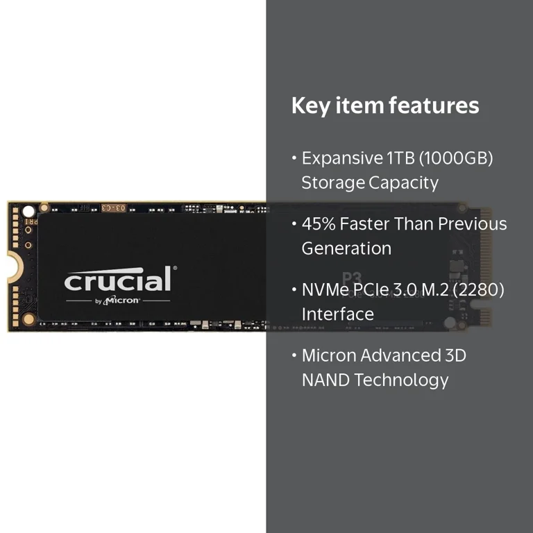 Crucial P3 1TB Internal Solid State Drive, PCIe 3.0 NVMe M.2 SSD