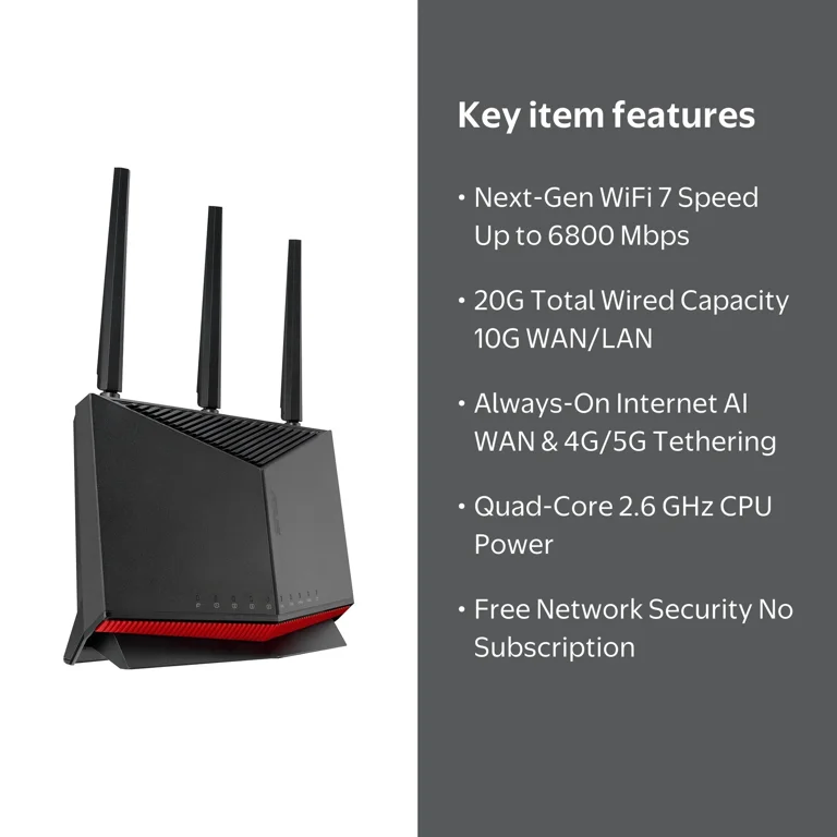 ASUS, Dual-Band WiFi 7 Router, BE6800, 10G WAN AiMesh Security