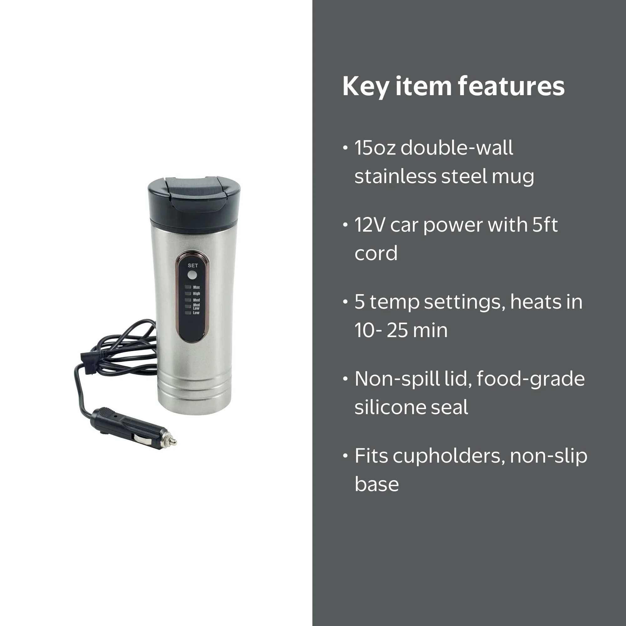 RoadPro RP0719 12V 15oz Electric Self-Heating Coffee Mug - Walmart.com