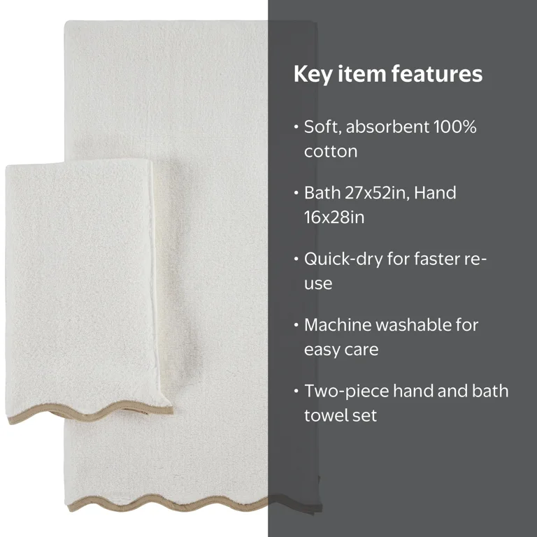 My Texas House Whitney Scallop Border Cotton Hand and Bath Towels