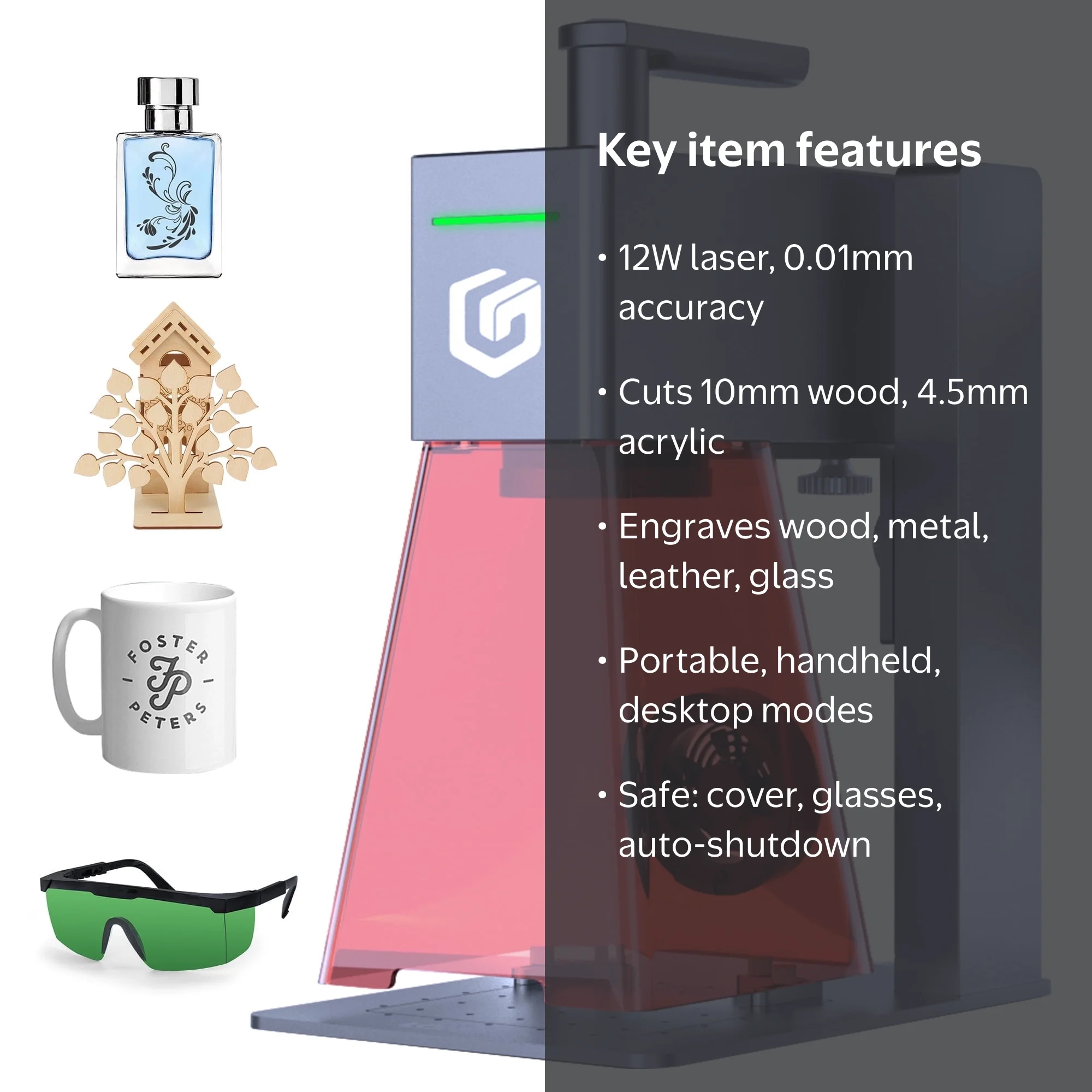 NOVODESK 12W Laser Engraver and Cutter, 0.01mm Precision, Steel
