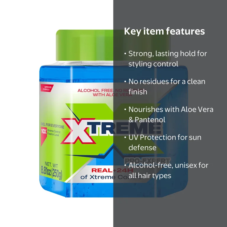 Xtreme, Alcohol-Free Blue Hair Gel, Aloe Vera, 8.82 oz Jar, Long