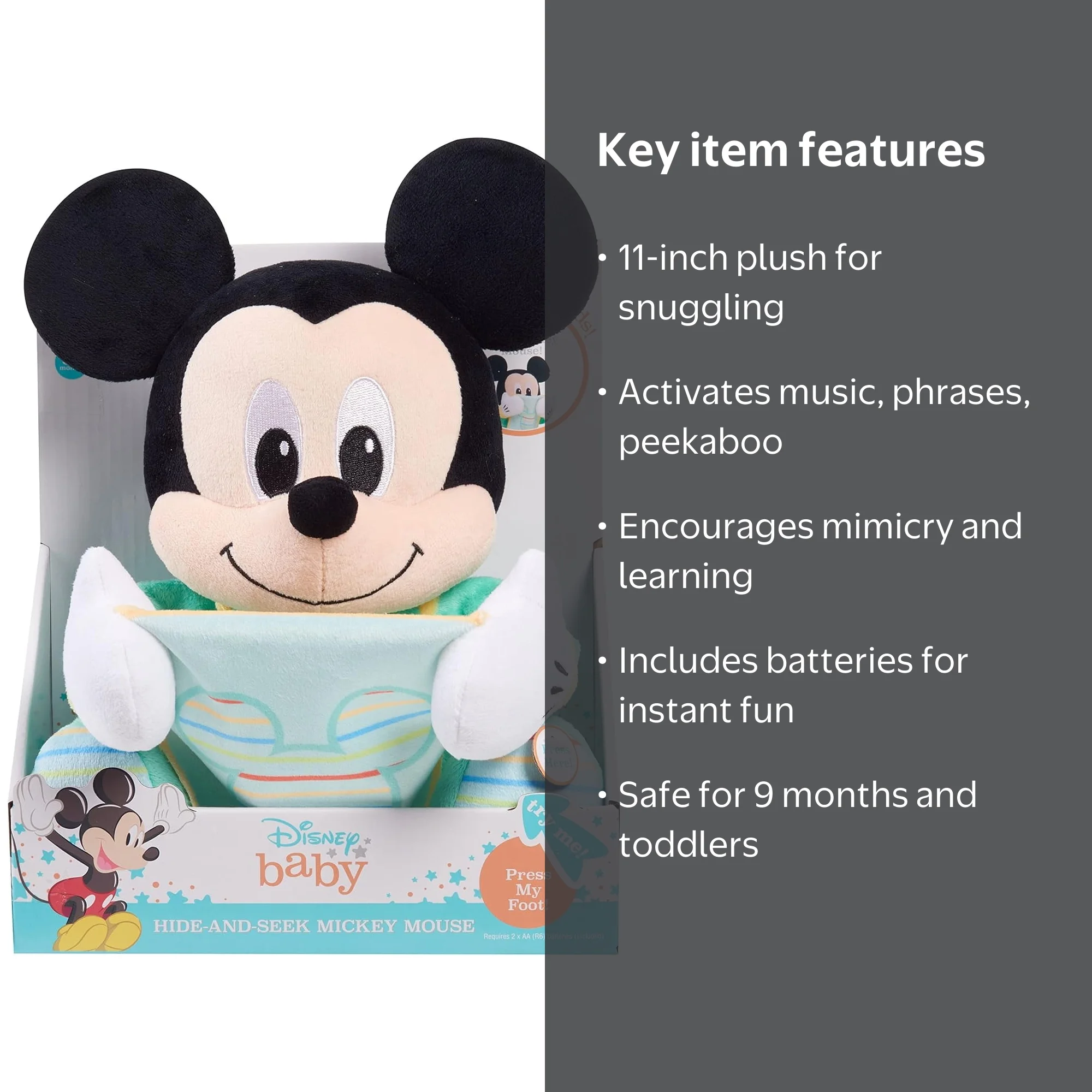 Disney Baby 11-inch Hide-and-Seek Mickey Mouse Interactive Plush
