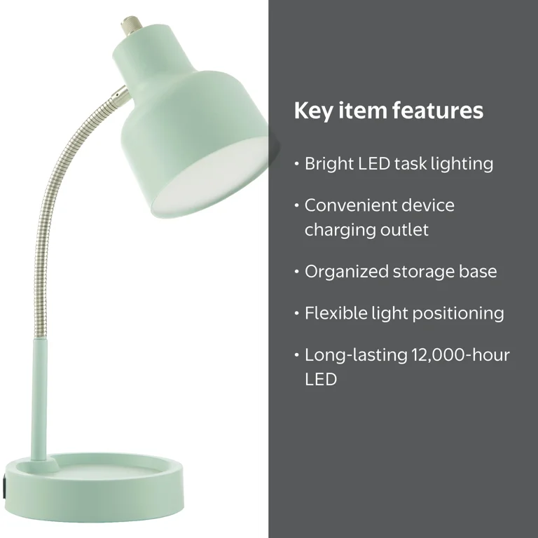Mainstays LED Desk Lamp with Catch-All Base and AC Outlet, 14.5
