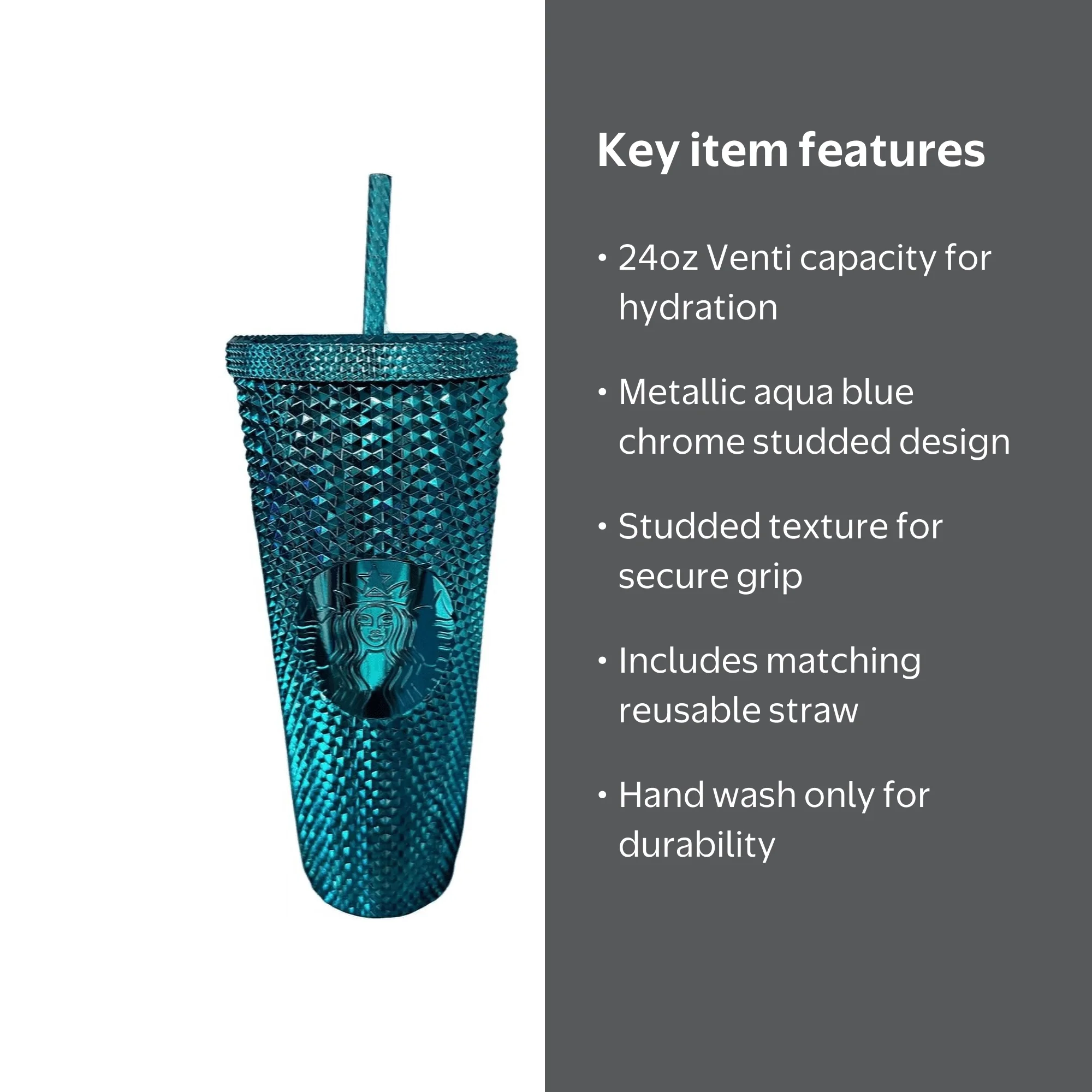 Starbucks 2023 Blue Chrome Studded Venti 24oz Cold Beverage Tumbler Cup  with Straw - Walmart.com