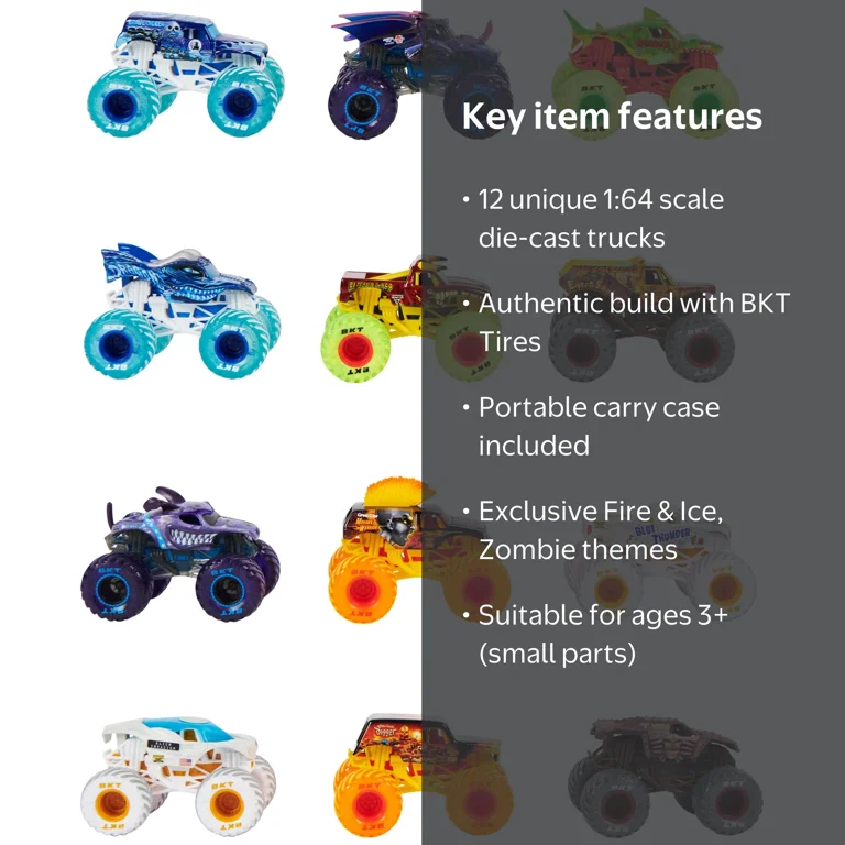 Monster Jam, New 12-Pack Fire & Ice 1:64 Scale Monster Truck