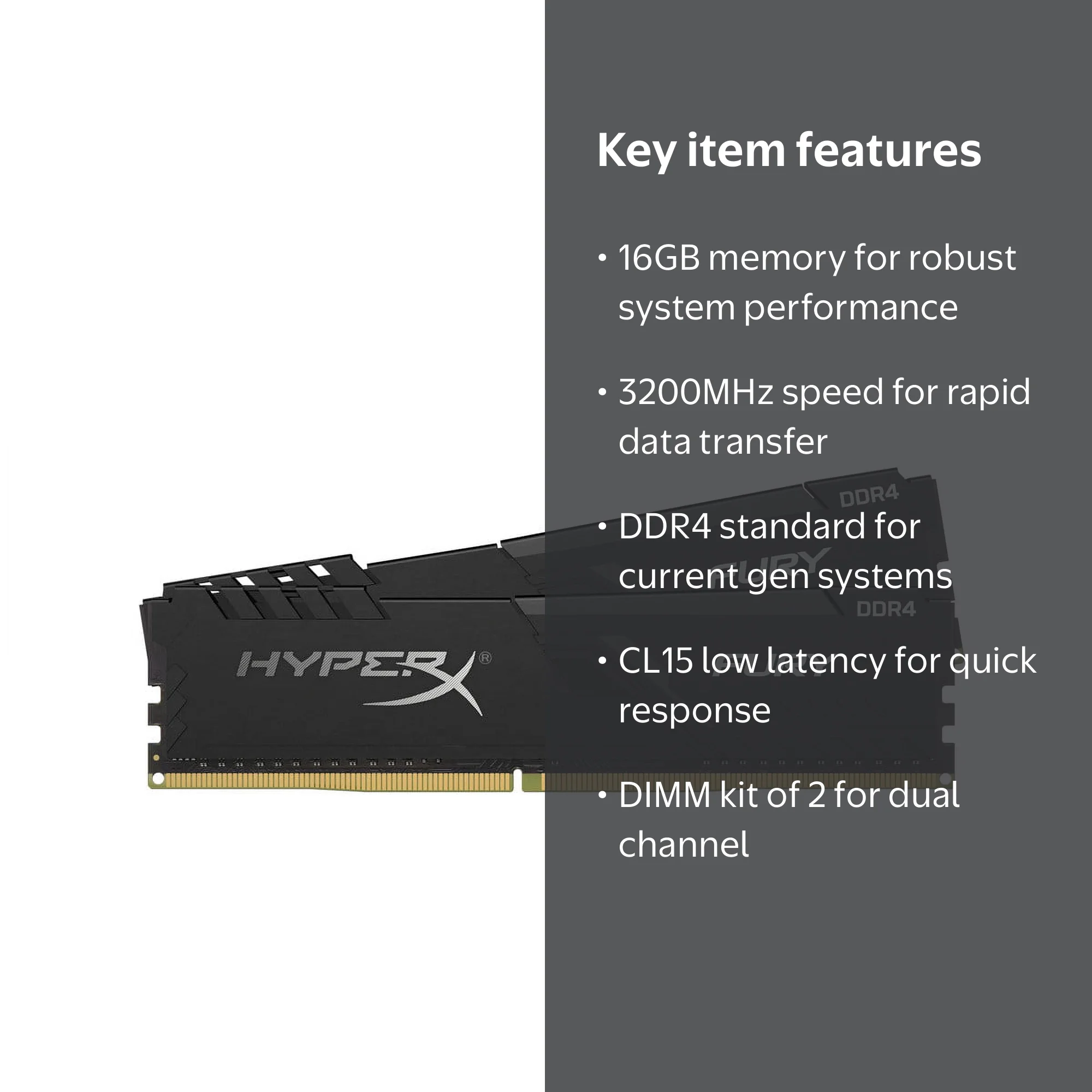 HyperX Fury 16GB 3200MHz DDR4 CL15 DIMM (Kit of 2) 1Rx8 Black