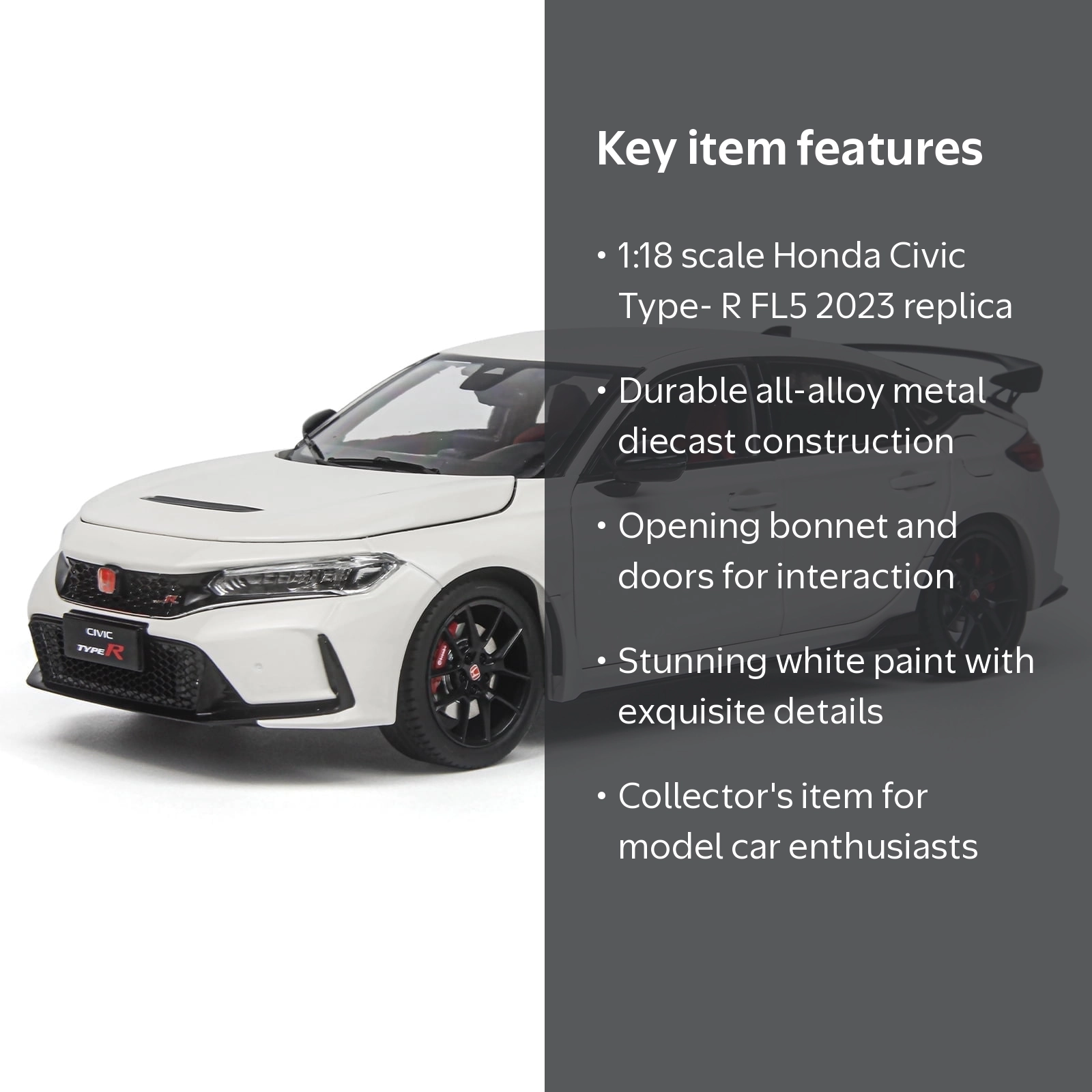 Paudi Honda Civic Type-R FL5 1/18 diecast model car, white