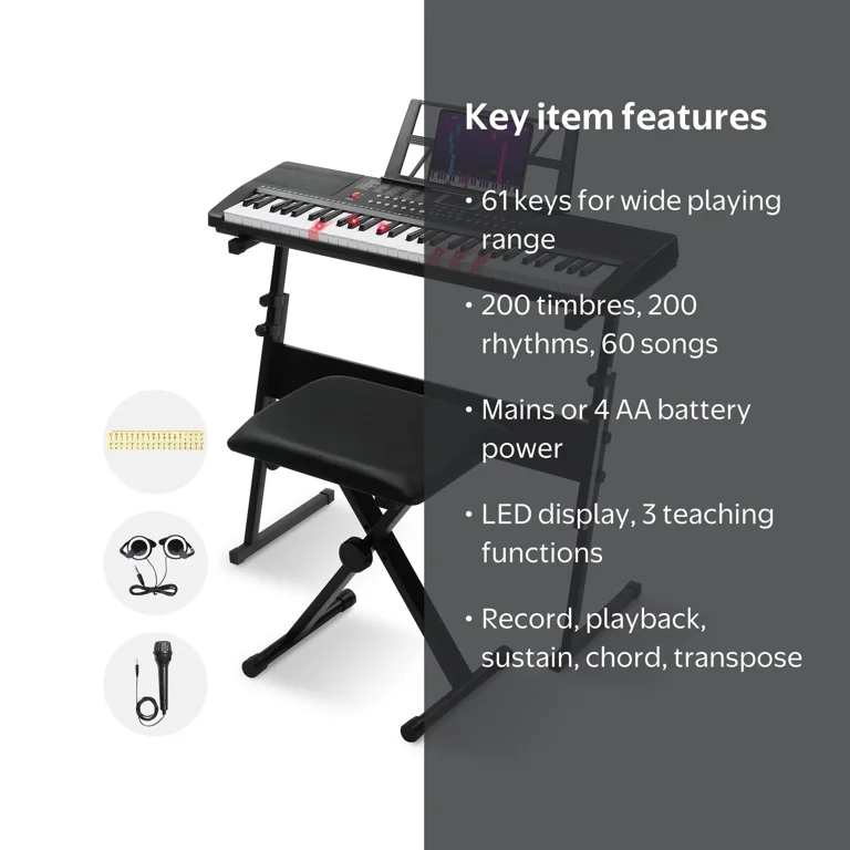 Ktaxon 61 Keys Keyboard Piano with Lighted Keys, Z-Stand, Piano