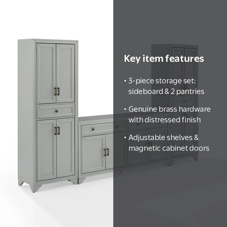 Crosley Furniture, Modern Farmhouse Sideboard Buffet Set, Tara 3
