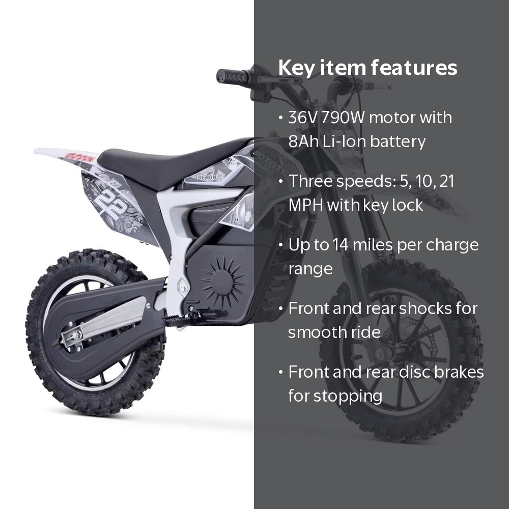 MotoTec Fast Power 36v 500w Demon Electric Motocross Dirt Bike