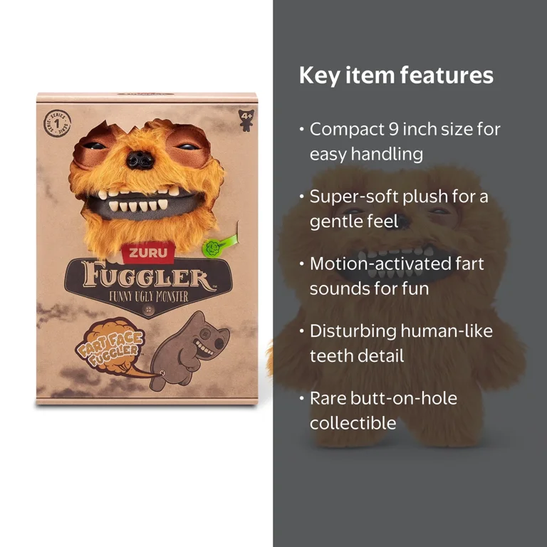 Fuggler, Plush Monster, 9 inch Fart Face, Funny Ugly Stuffed Toy