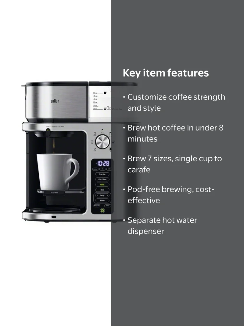 Free Shipping! Braun MultiServe Plus 10- Cup Pod Free Drip Coffee