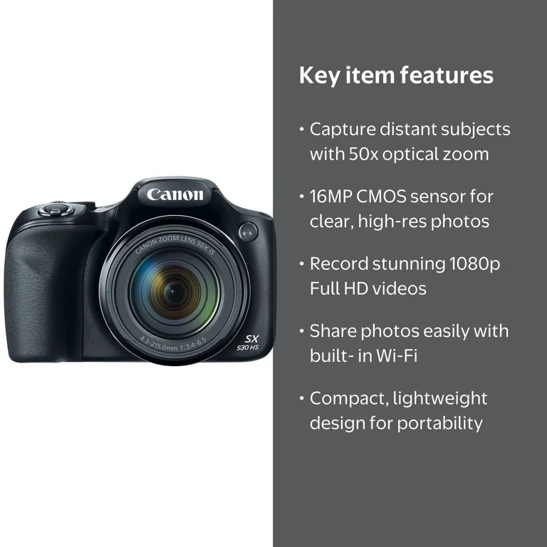 Canon PowerShot SX530 16MP Digital Camera with 50x Zoom & WiFi