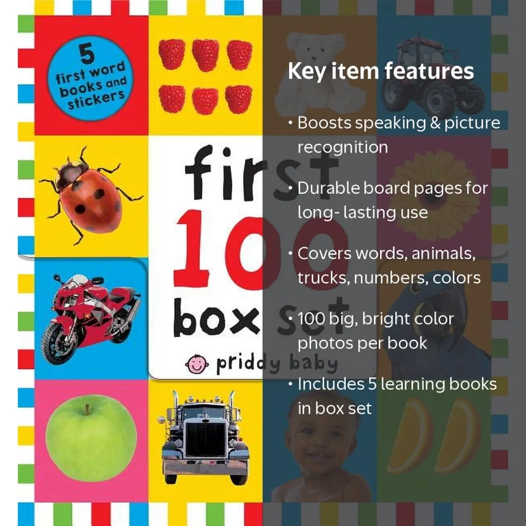 Priddy Books First 100 Paperback Box Set, 5 Books Animals Trucks