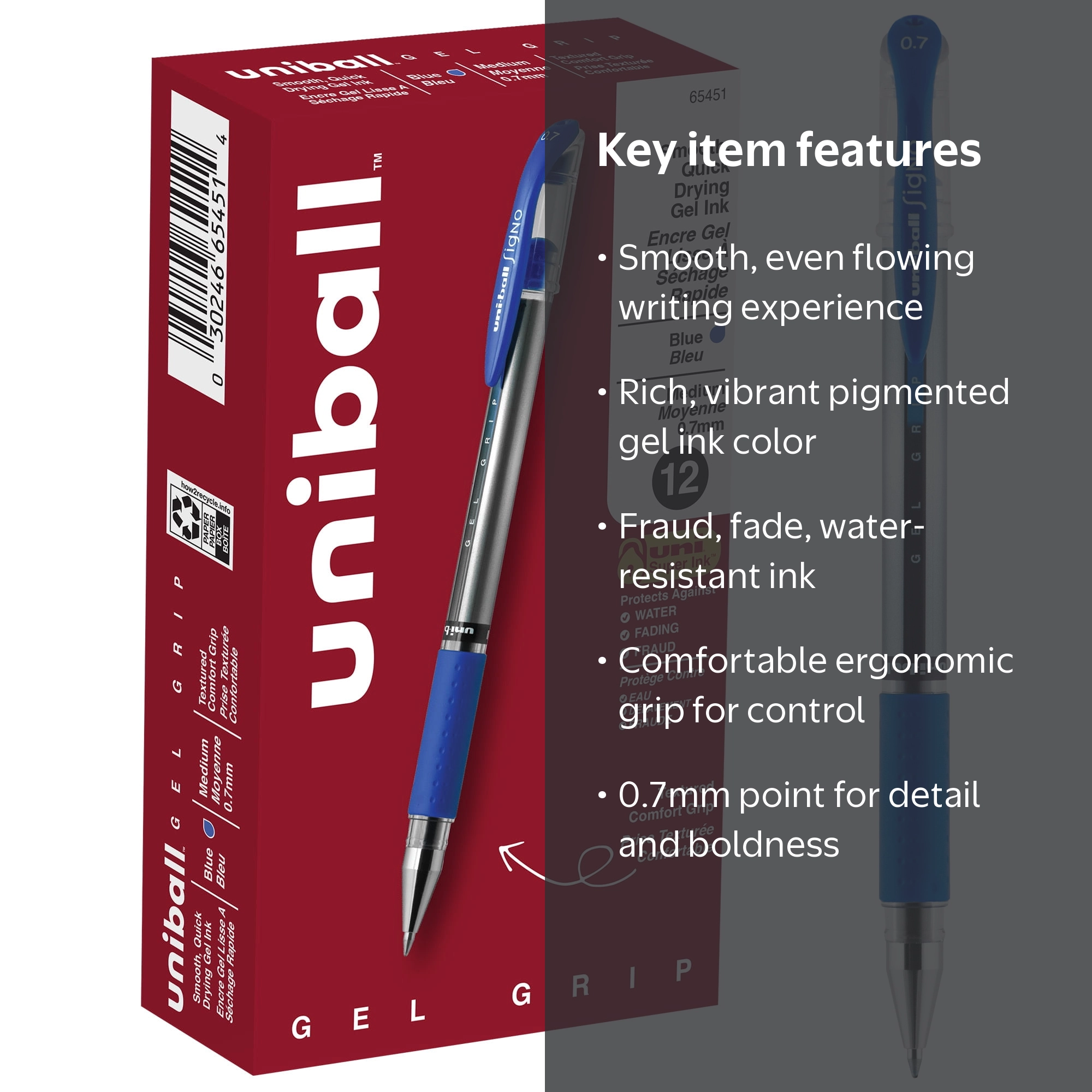 uniball, Gel Grip Gel Pens, 0.7mm, Blue Ink, 12 Count - Walmart.com