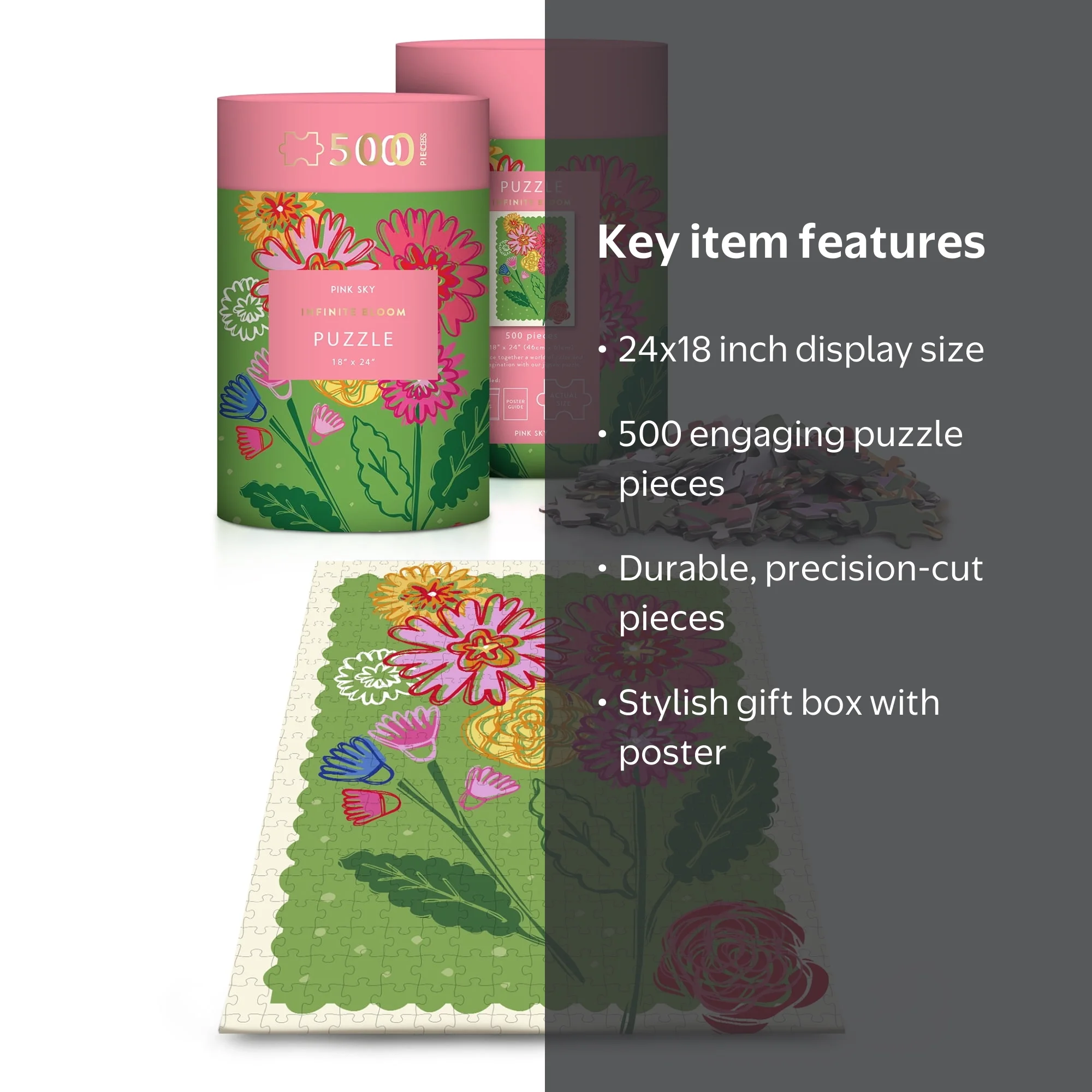 Infinite Bloom Pink Sky Puzzle 500 Piece Cylinder Tube Gift Jigsaw