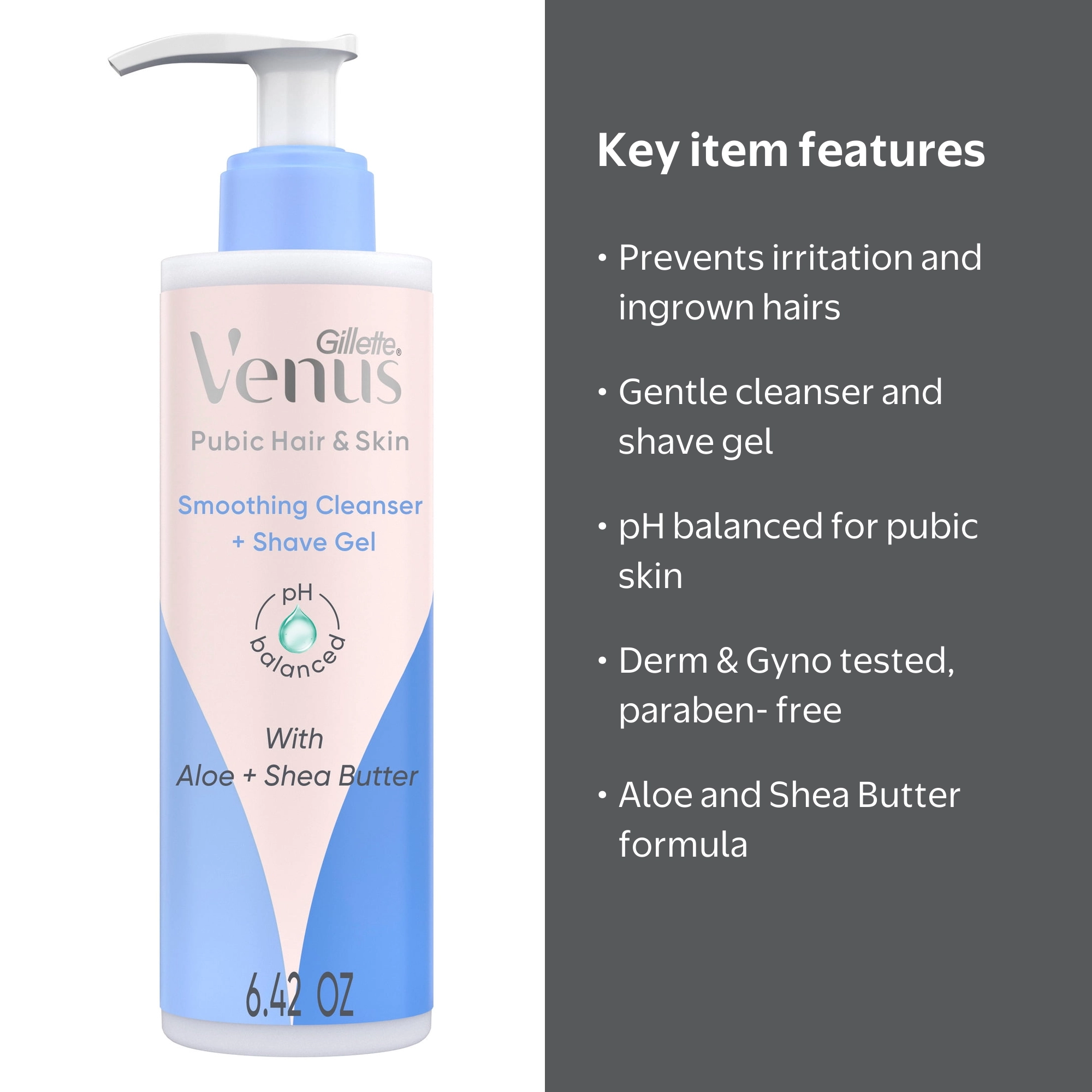 Venus Pubic Hair & Skin Smoothing Cleanser + Shave Gel, Gentle