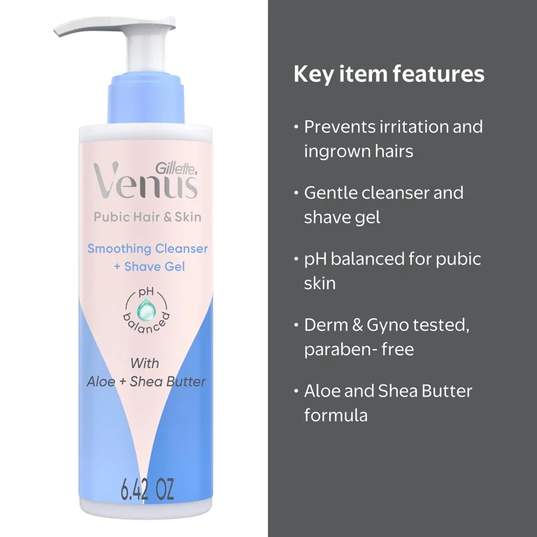 Venus Pubic Hair & Skin Smoothing Cleanser + Shave Gel, Gentle