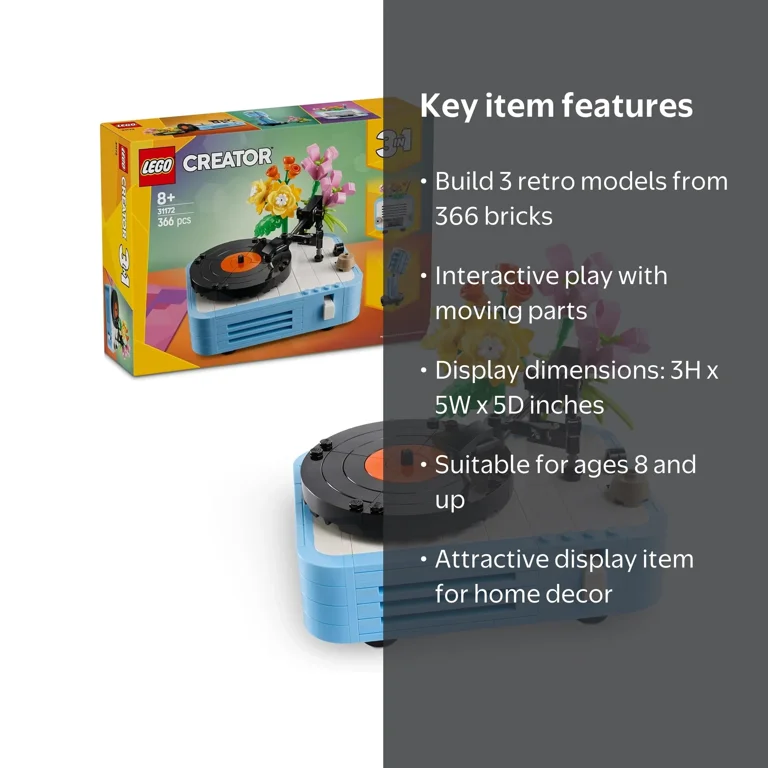 LEGO Creator 3 in 1 Record Player with Flowers, 3 Building Options