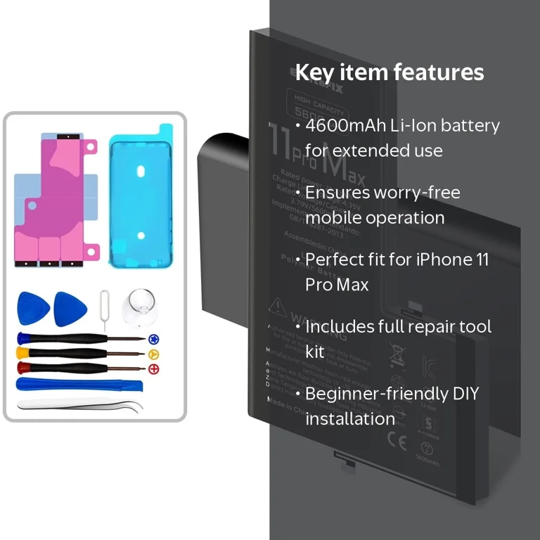 LRSE, iPhone 11 Pro Max Battery Replacement, 4600mAh, Black