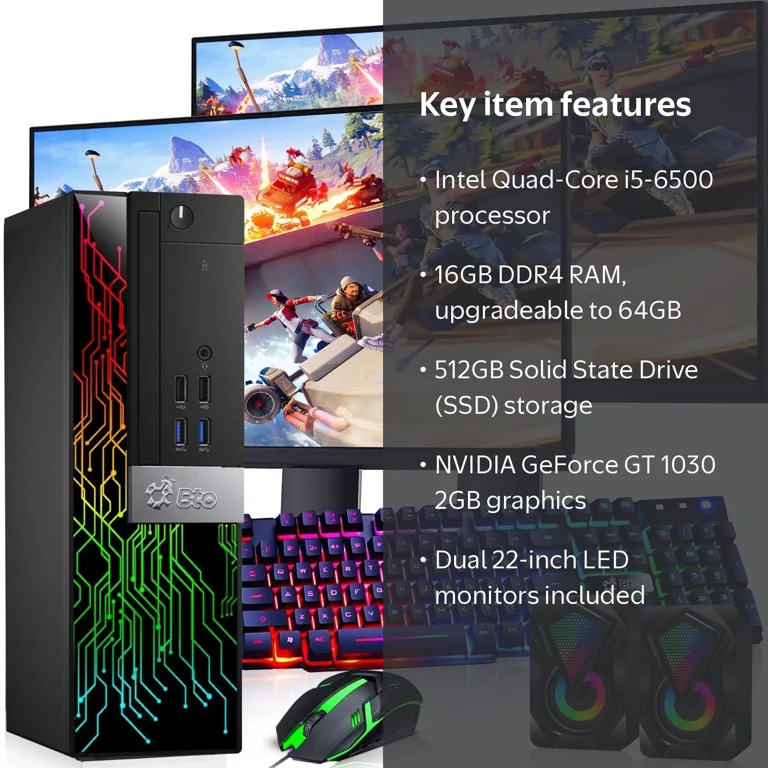BTO RGB Gaming Desktop, i5 6th Gen, 16GB RAM, 512GB SSD, GT 1030