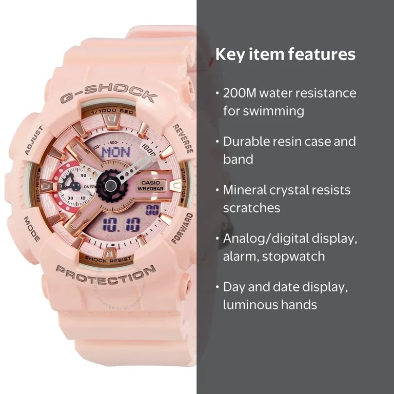 Casio G-Shock, Ladies Watch, GMAS110MP-4A1, Pink Analog Digital