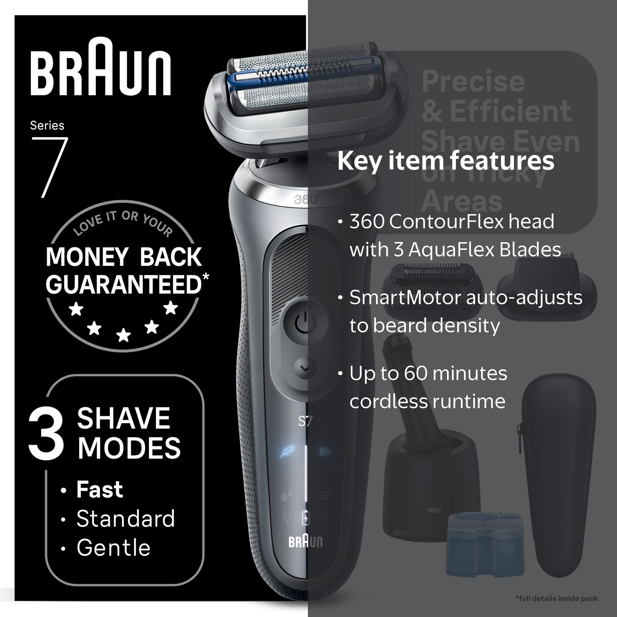 Braun, Electric Shaver, Series 7 7185cc, Wet & Dry Rechargeable