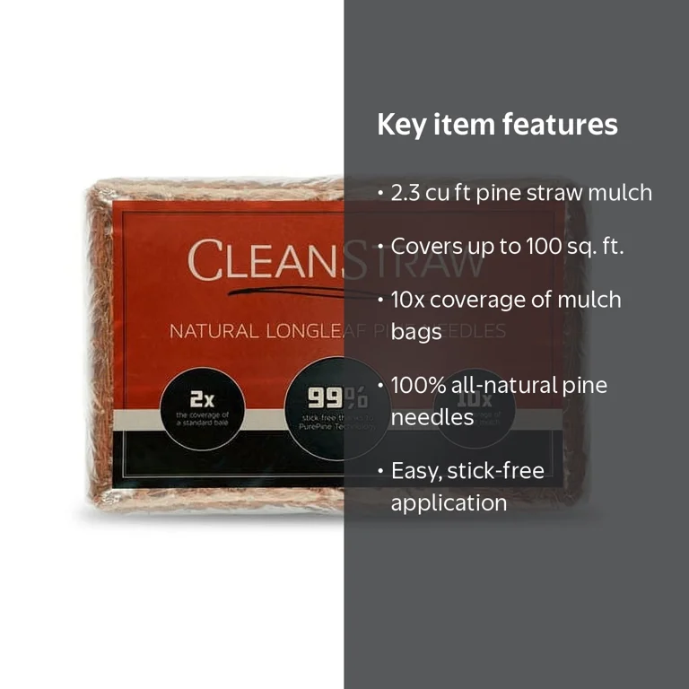 CleanStraw 100% Natural Longleaf Pine Straw Mulch, Lightweight