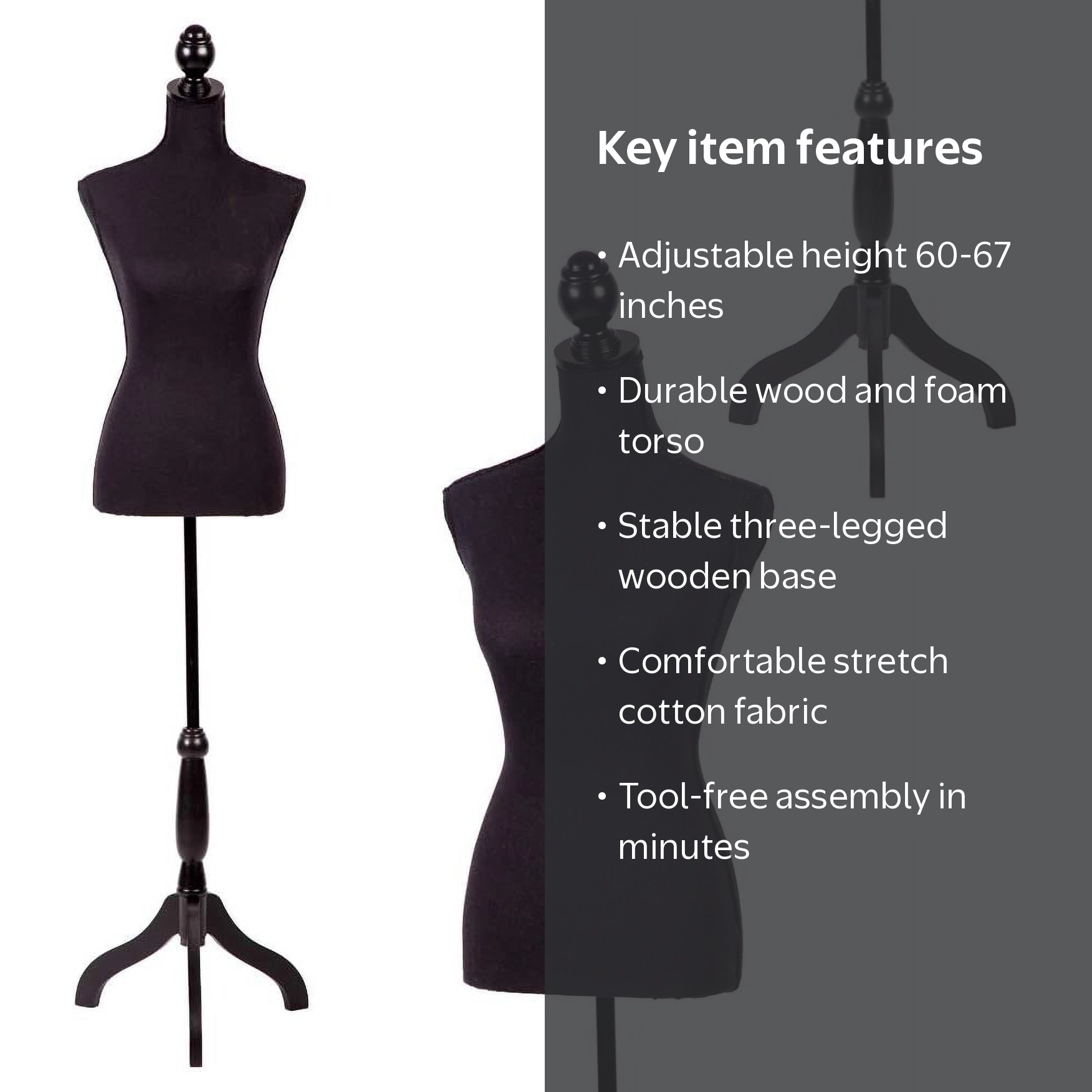 FDW High-Quality Adjustable Dress Mannequin with Solid Wood Tripod
