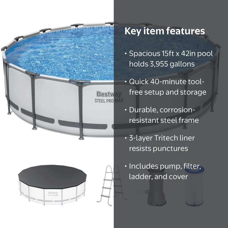 Bestway Steel Pro Max Above Ground Pool, 15ft x 42in, Gray