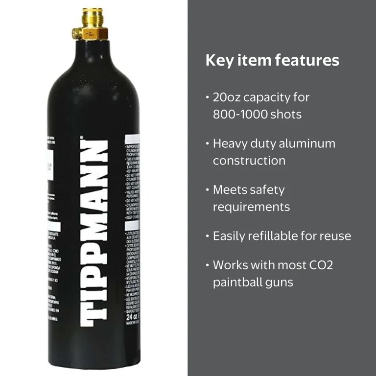 Tippmann CO2 Paintball Air Tank, 20oz, Aluminum Foam, Black