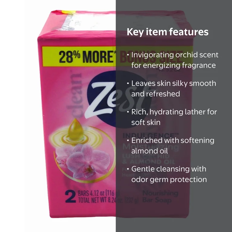 Zest, Moisturizing Bar Soap, 4.12 oz, Lush Orchid and Almond Oil